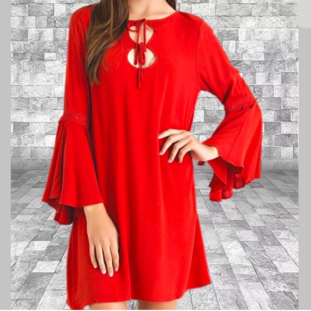 Entro Boho Red Bell Sleeve Dress